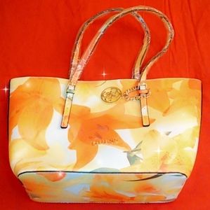NWT Guess Delaney Orange Multi Color Floral Tote